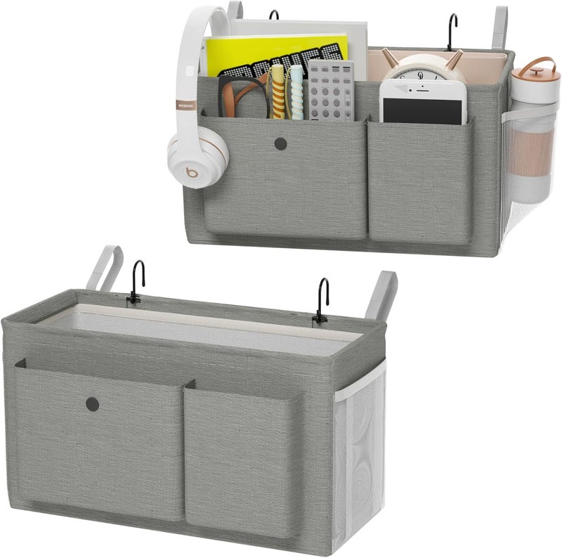 Edudif Bedside Caddy Bedside Organizer with Fixed Straps & Water Bottle Holder, Bunk Bed Caddy ideal for Home, Dorm, Hospital, Crib, Versatile Bedside Storage Solution (Grey 2pcs) - Image 1